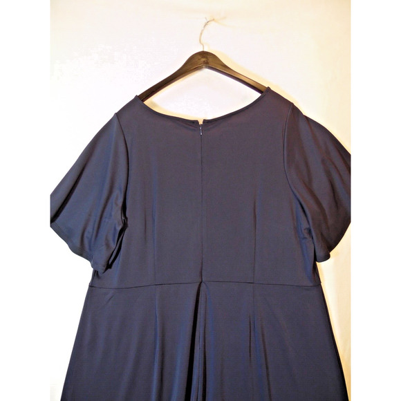 Talbots Dress Womens 16W Navy Blue Jersey Knit Fit and Flare‎ Flutter Sleeve NWT - Picture 10 of 14
